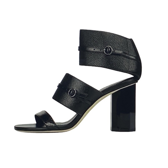 NWOB Donald Pliner Edie Office Siren Open Toe Black Italian Leather Heels 8.5 - Picture 2 of 16